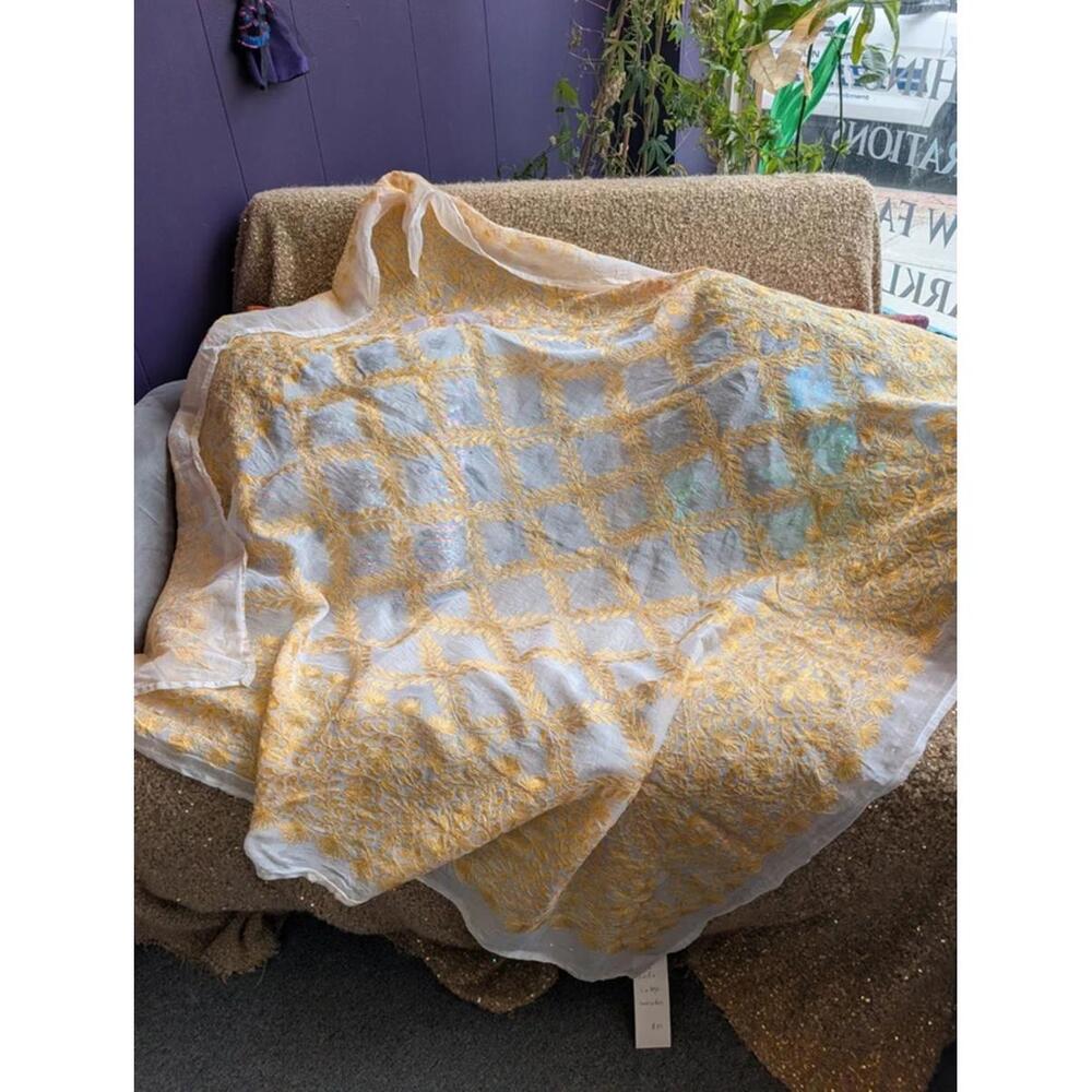 Large Yellow Embroidered Shawl Cloth from India
